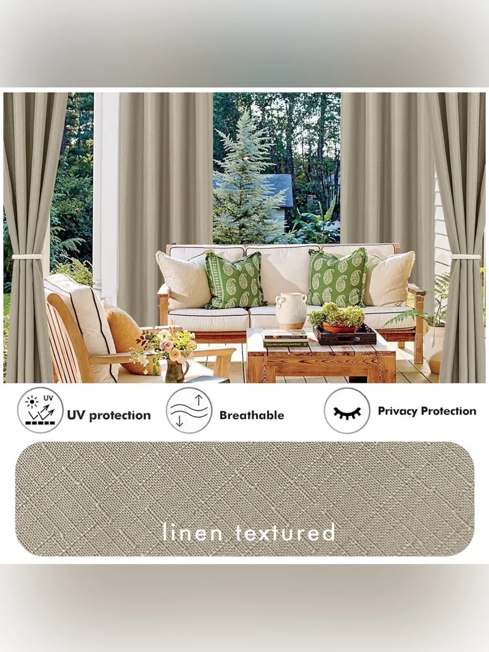 Outdoor Curtains waterproof weatherproof beige linen 54”x84” 4 panels grommets